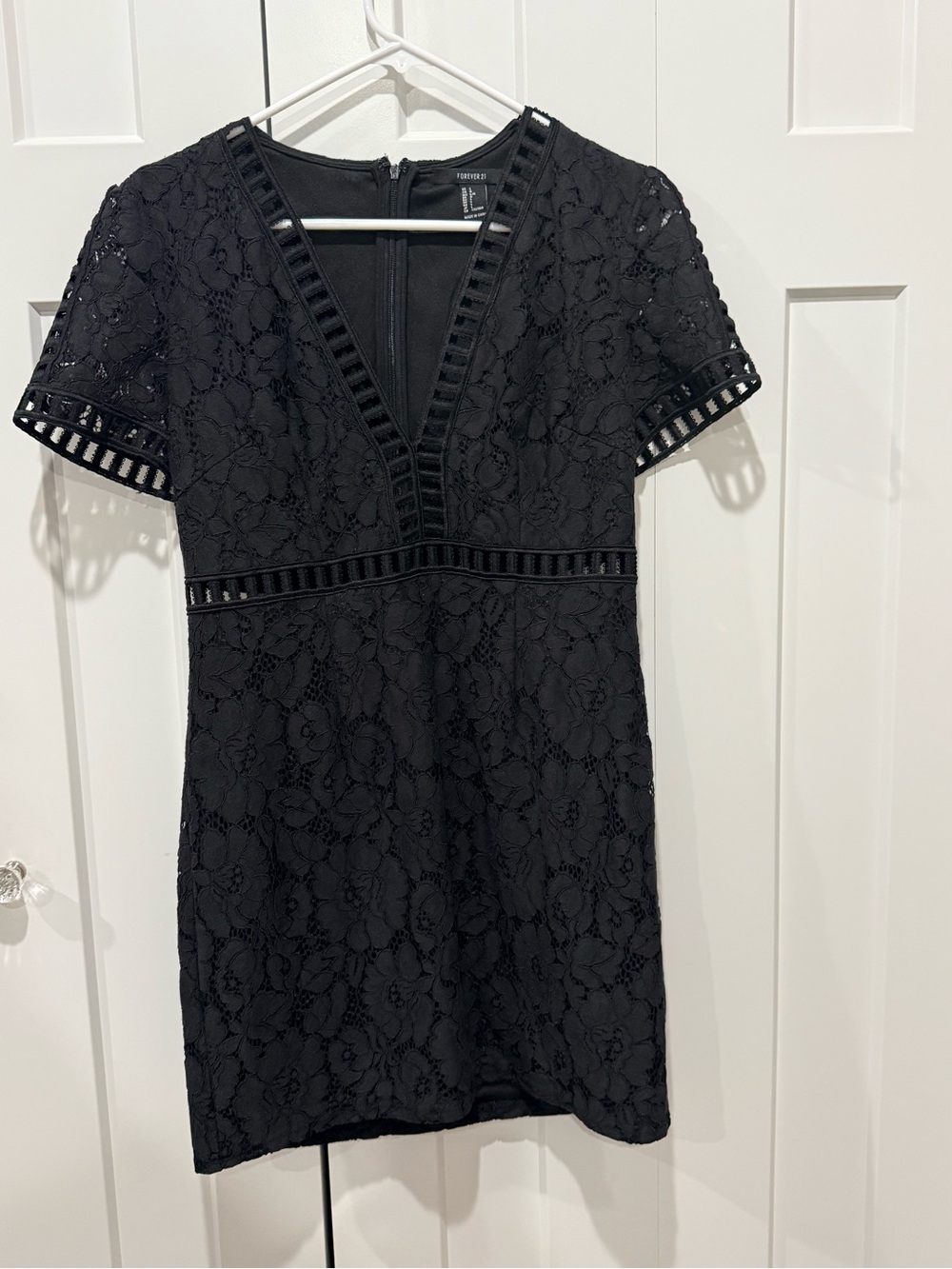 Forever 21 Black Lace V-Neck Mini Dress with Cutout Trim